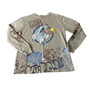 Tom & Jerry Grafitti All Over Graphic Long Sleeve T-Shirt Unisex Size Large